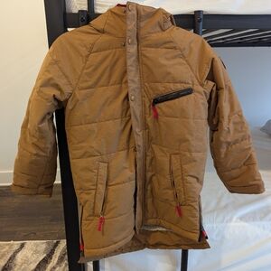 LL Bean Kids Winter Warmer Insulated Parka Tan Hood Coat M 10-12